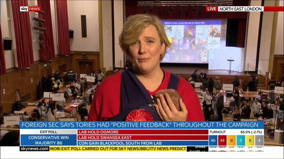 Labour MP Stella Ceasy was holding her two-week-old baby during a Sky News interview (Sky News)