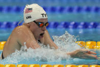 Lilly King of the United States swims in a heat in the women's 200-meter breaststroke at the 2020 Summer Olympics, Wednesday, July 28, 2021, in Tokyo, Japan. (AP Photo/Martin Meissner)