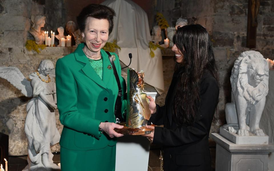 Princess Anne wearing green at London Fashion Week - Getty