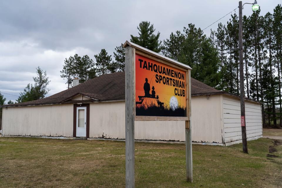 The Tahquamenon Sportsmen's Club in Newberry on Saturday, April 22, 2023, in Michigan's Upper Peninsula. The sign shows one of many variations of the group's name over the years.