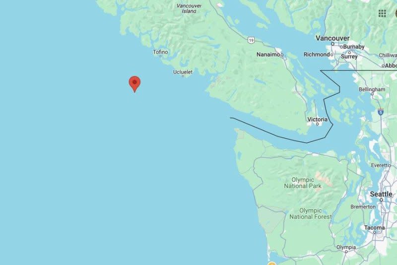 Image marks the location where a missing mariner was rescued from a life raft by a passing fishing vessel. A second missing mariner from the vessel Evening has not been found. Image courtesy of the U.S. Coast Guard Pacific Northwest