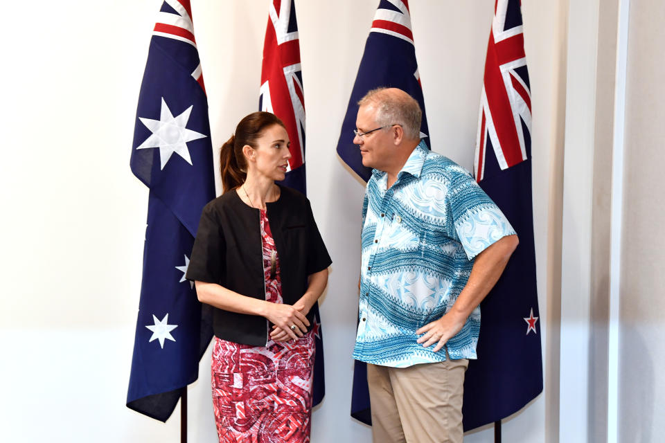 New Zealand's Prime Minister Jacinda Ardern with Australia's Prime Minister Scott Morrison at the Pacific Islands Forum. She has been slammed by Alan Jones.