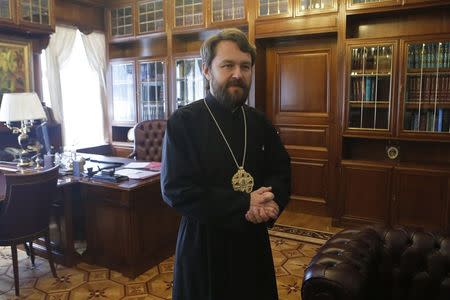 Metropolitan Hilarion, head of the Russian Orthodox Church's foreign relations department, attends an interview with Reuters in Moscow May 16, 2014. REUTERS/Maxim Shemetov