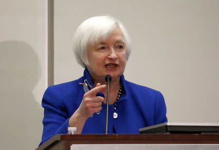 U.S. Federal Reserve Chair Janet Yellen speaks at "The Elusive 'Great' Recovery: Causes and Implications for Future Business Cycle Dynamics" conference hosted by the Federal Reserve Bank of Boston in Boston, Massachusetts, U.S., October 14, 2016. REUTERS/Mary Schwalm