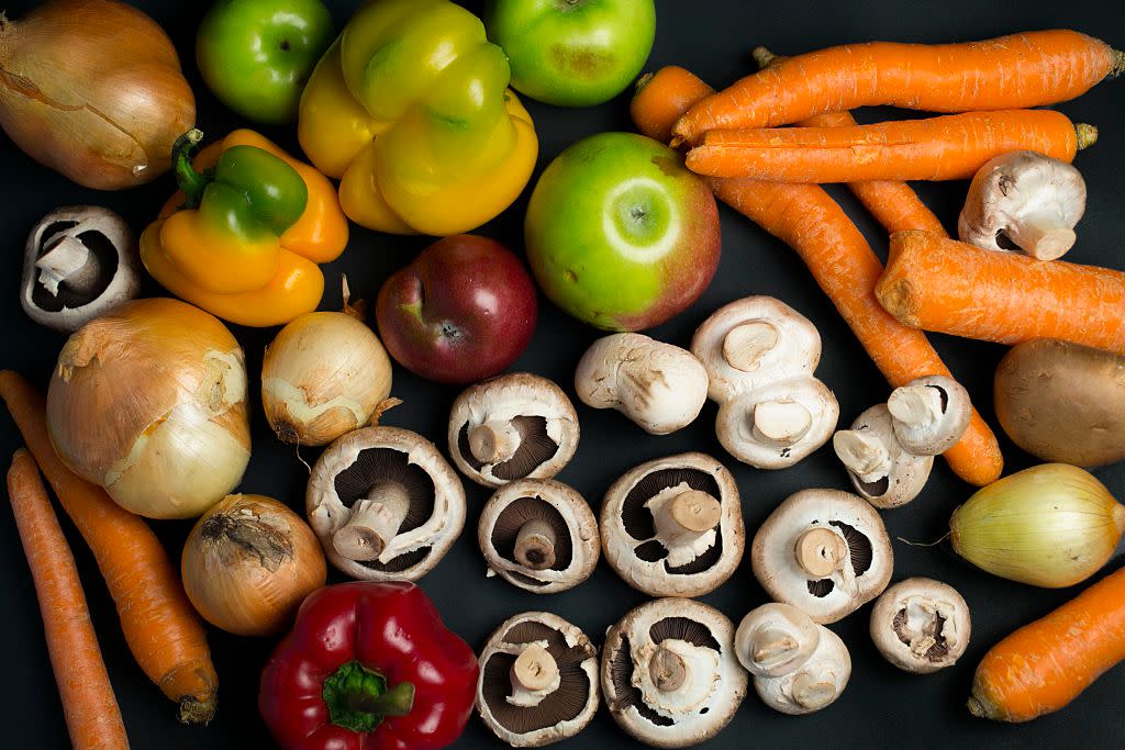 Mushrooms, carrots, peppers, onions
