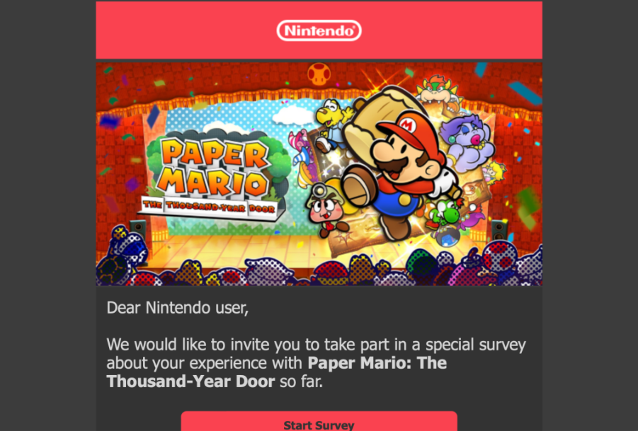 Este es el correo con la encuesta de Nintendo