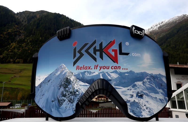 An advertisement in shape of ski googles is seen in the ski resort in Ischgl