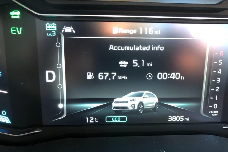 Proof positive - 67.7 mpg on the dashboard after my hybrid lesson in London (David Williams)