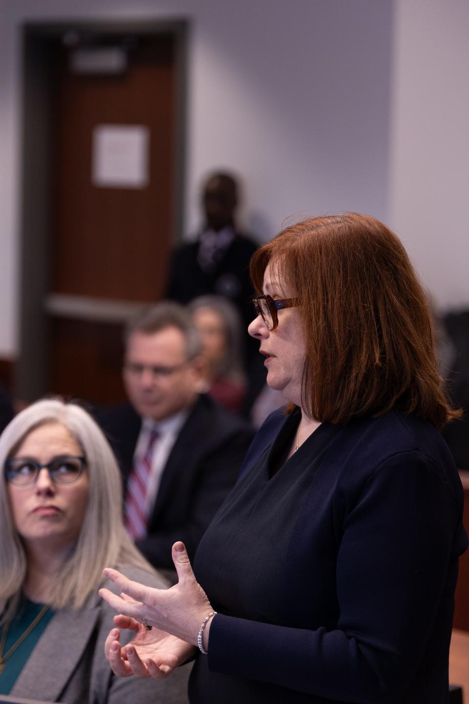 Attorney Sarah Riley-Howard makes her arguments during an evidentiary hearing on Friday, Jan. 19, 2024, in Muskegon County.