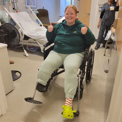 <p>Sierra Diller</p> Sierra Diller leaving the hospital after getting her foot amputated on Dec. 8