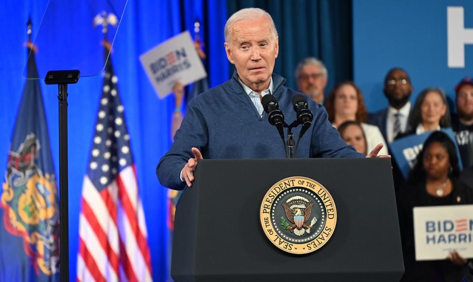 President Biden speaks at podium in Pennsylvania