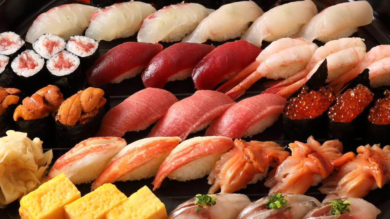 high angle view of seafood in plate,japan