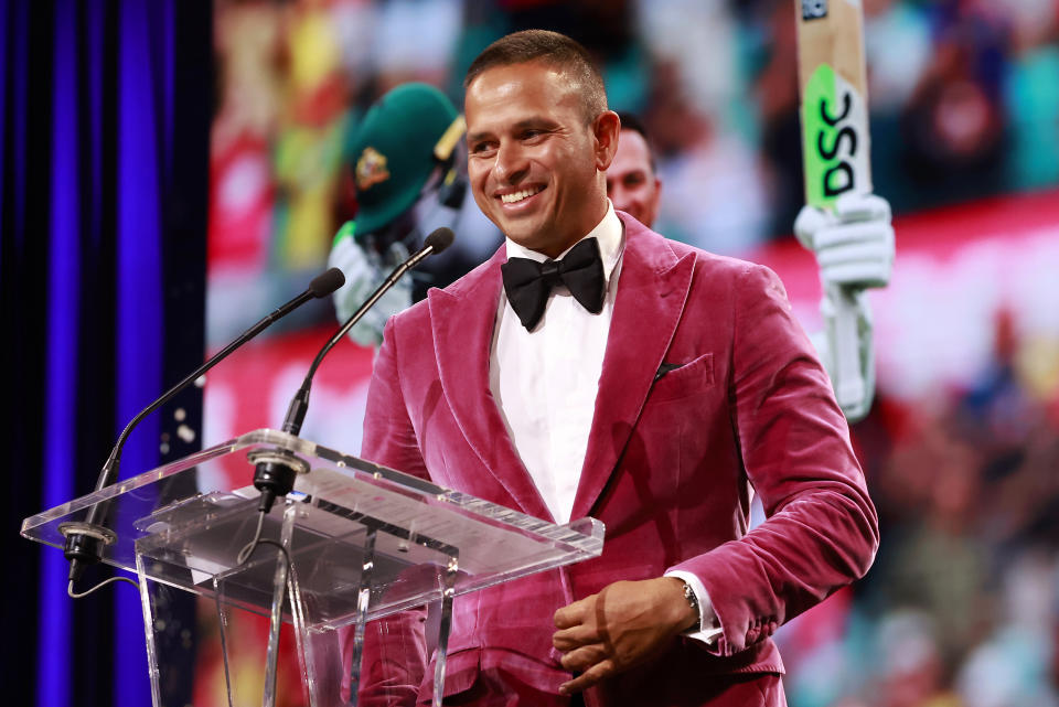 Usman Khawaja (pictured) during a speech at the Australian Cricket Awards.