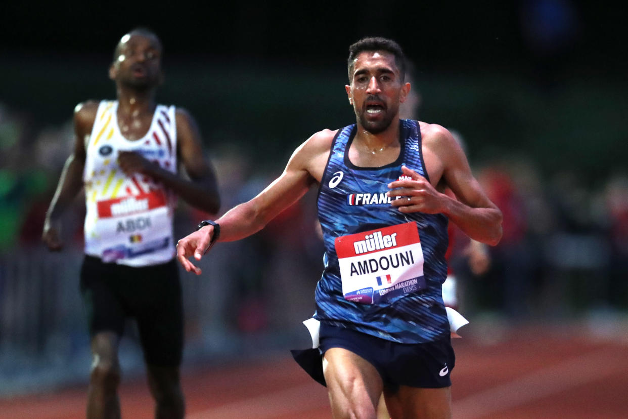 BIRMINGHAM, ENGLAND - JUNE 05: Morhad Amdouni of France wins the Mens International Race A during the Muller British Athletics 10,000m Championships & European Athletics 10,000m Cup 2021 at University of Birmingham Athletics Track on June 05, 2021 in Birmingham, England. (Photo by Jan Kruger/Getty Images)