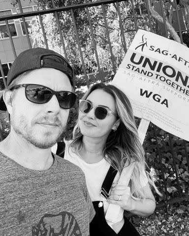 <p>Camilla Luddington Instagram</p> Camilla Luddington and Matthew Alan during the 2023 SAG-AFTRA strike.