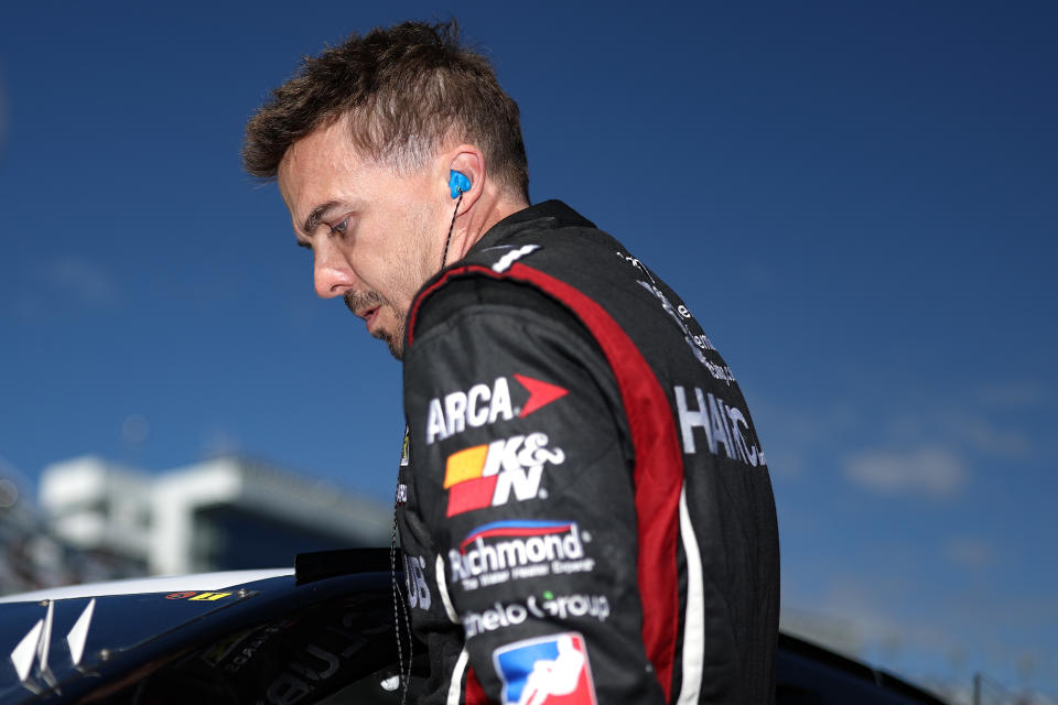DAYTONA BEACH, FLORIDA - FEBRUARY 18: Frankie Muniz, driver of the #30 Hair Club Ford, enters his car prior to the ARCA Menards Series BRANDT 200 Supporting Florida FFA at Daytona International Speedway on February 18, 2023 in Daytona Beach, Florida. (Photo by James Gilbert/Getty Images)