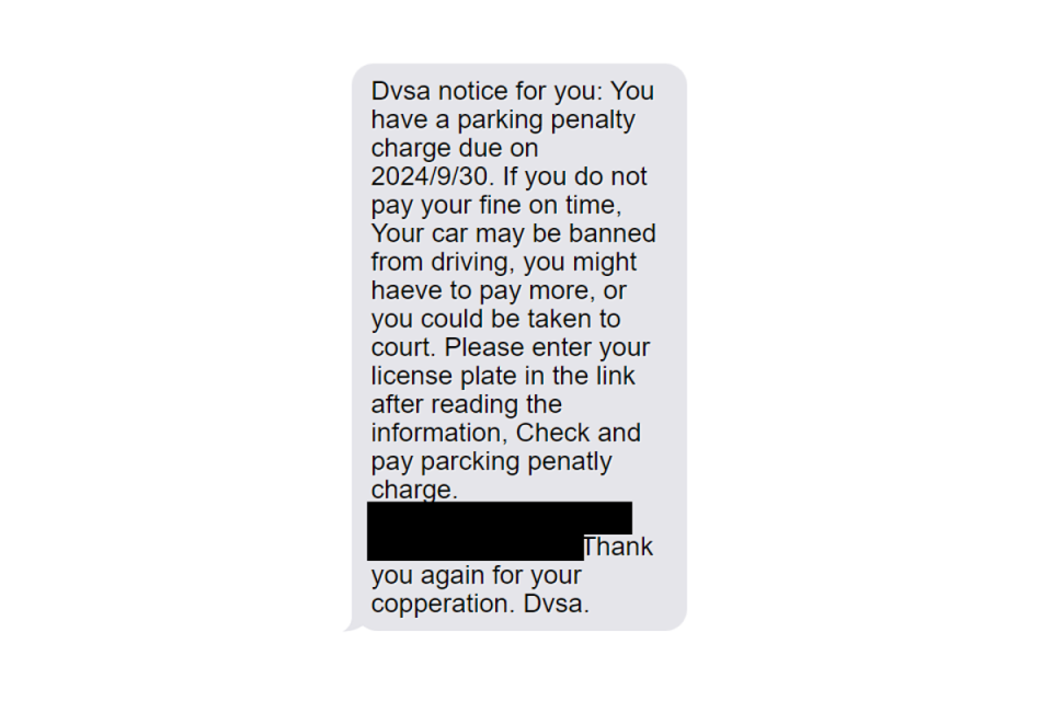 DVSA shared a fraudulent text message pretending to be from its agency which was sent to several drivers (DVSA)