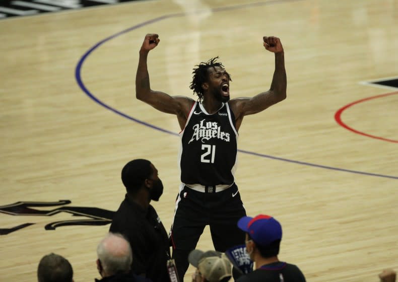 LOS ANGELES, CA - JUNE 18, 2021: LA Clippers guard Patrick Beverley (21) reacts as the Clippers.