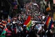 Supporters of former Bolivian President Evo Morales march in La Paz