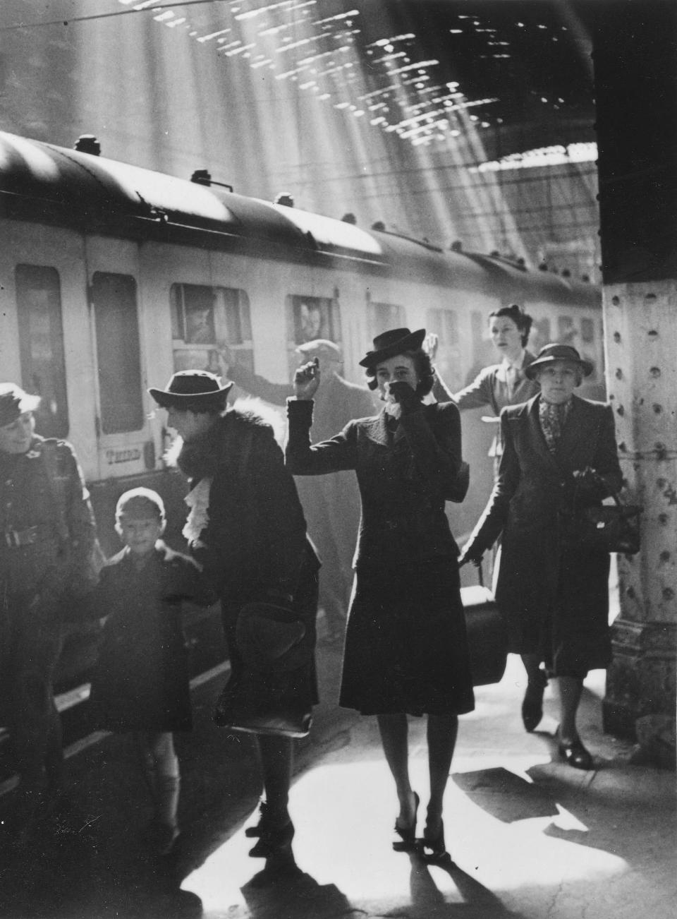 A tearful woman's farewell at 'Wartime Terminus, Paddington Station', 1942 (Bert Hardy/ Getty Images)