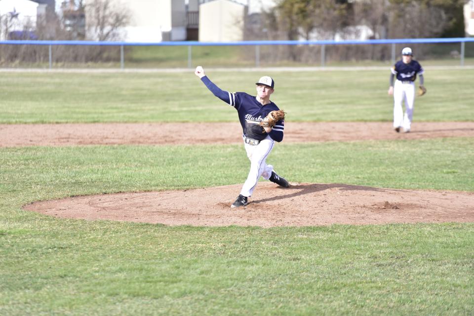 Algonac's Josh Kasner throws a pitch during a game earlier this season.  He was voted Blue Water Area Athlete of the Week on Thursday.