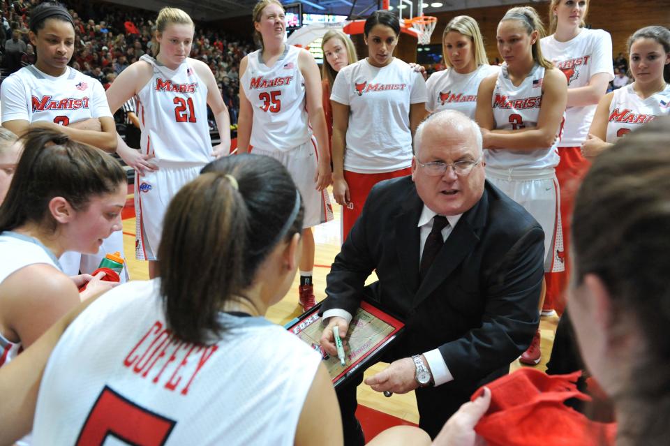 Marist's Brian Giorgis talks to his team during a Nov. 8, 2013 game against Kentucky at the McCann Arena on the Marist College campus.