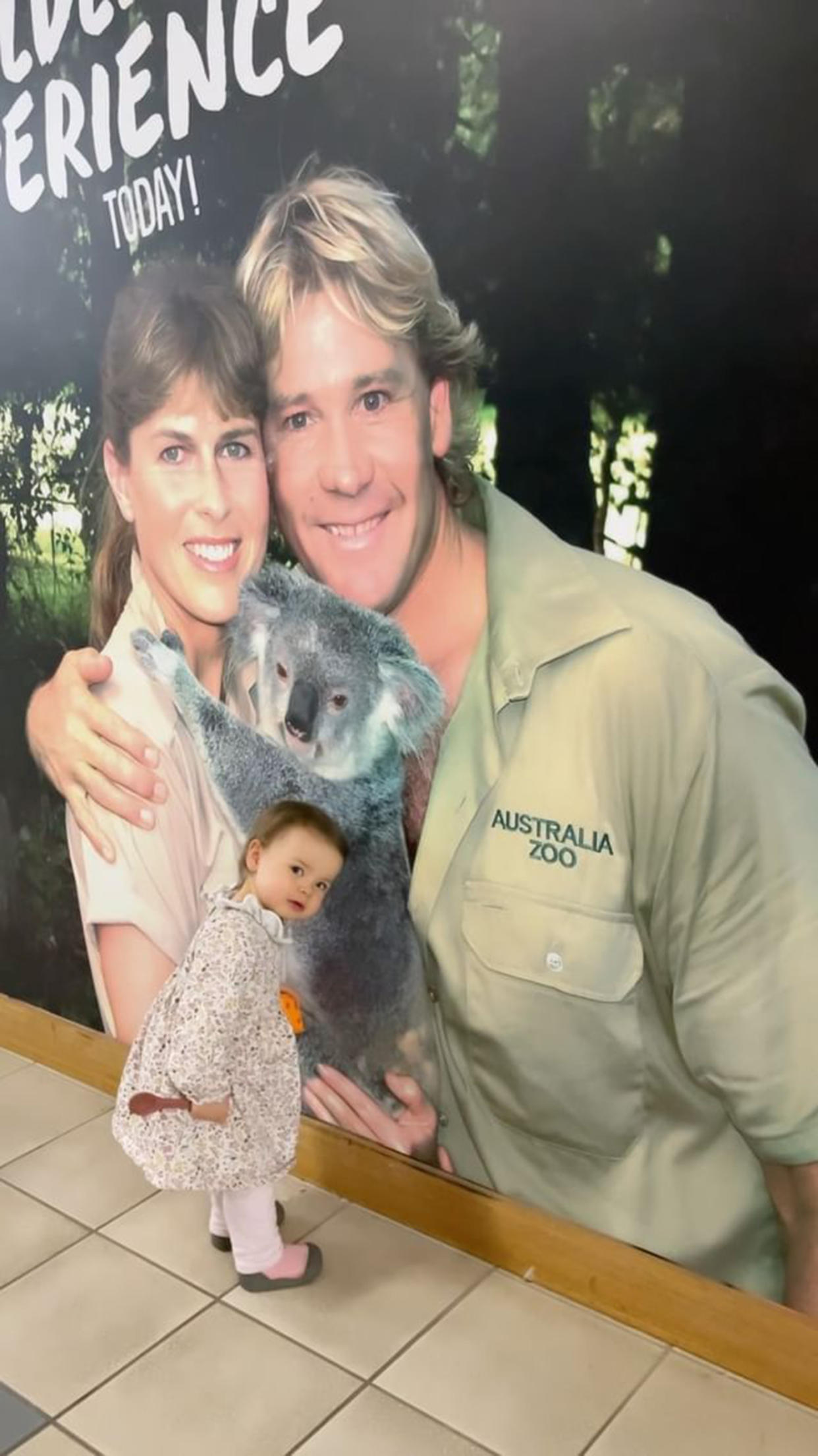 Grace Warrior poses with a photo of her grandparents at Australia Zoo. (@bindisueirwin via Instagram)