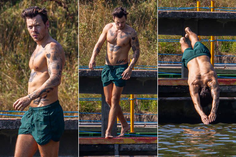 Harry Styles se resguardó de la ola de calor del Reino Unido en una pileta pública