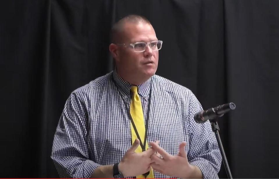 James LaBillois, assistant superintendent of unified student services at Brockton Public Schools, speaks at a special Brockton School Committee meeting on Tuesday March 26, 2024 about the mental health needs of students.