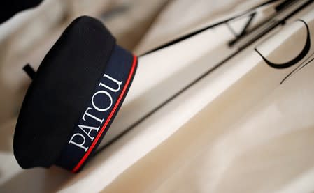 A logo is seen during a Spring/Summer 2020 women's ready-to-wear collection presentation for fashion house Patou during Paris Fashion Week in Paris
