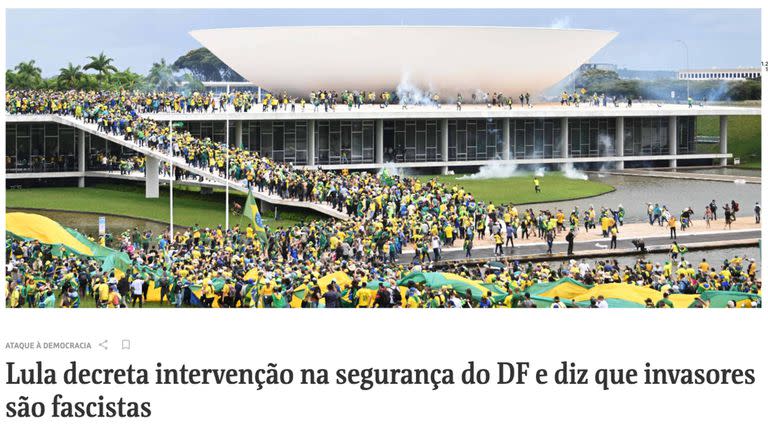 La portada web del diario Folha de Sao Paulo.