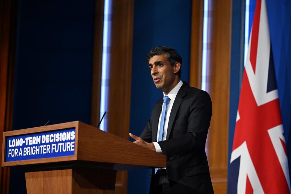 Prime Minister Rishi Sunak delivers a speech on the plans for net-zero commitments (Justin Tallis/PA) (PA Wire)