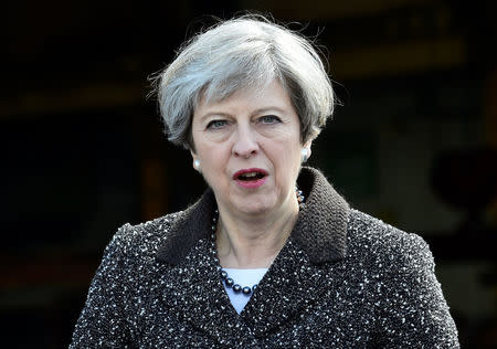 Britain's Prime Minister Theresa May visits a steel works in Newport, Wales, April 25, 2017. REUTERS/Rebecca Naden