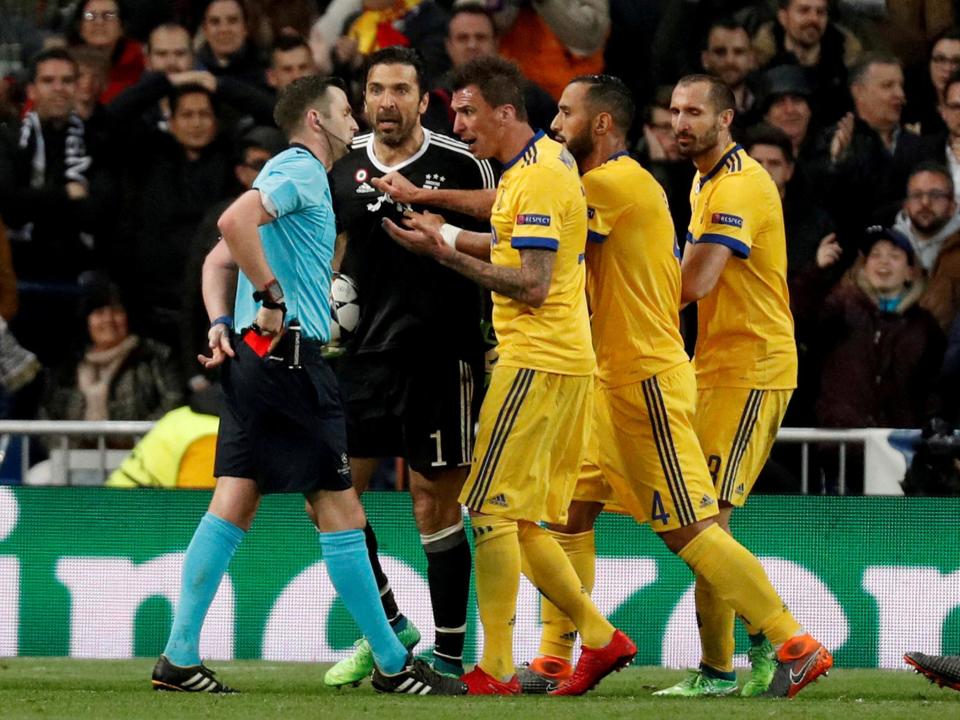 Gianluigi Buffon apologises to referee Michael Oliver for going ‘beyond the limits’ after Champions League red card