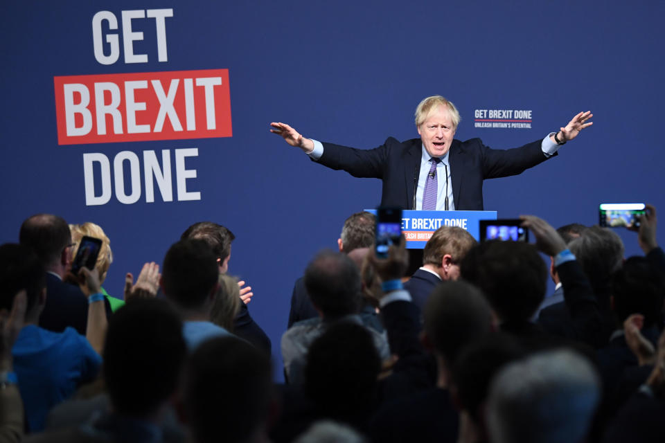 Prime Minister Boris Johnson at the launch of his party's General Election manifesto in Telford, West Midlands. PA Photo. Picture date: Sunday November 24, 2019. See PA story POLITICS Election. Photo credit should read: Stefan Rousseau/PA Wire