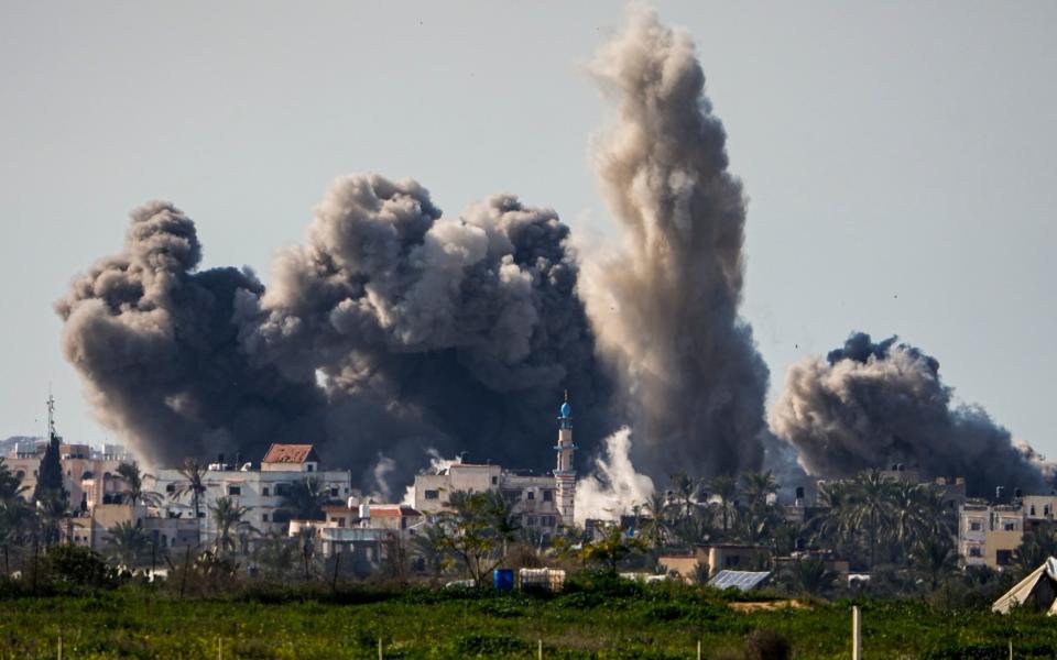 Smoke and explosion following an Israeli bombardment inside the Gaza Strip