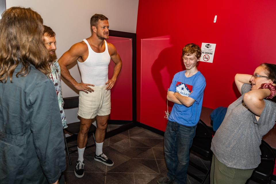 Mason DeBauche (second from right)) and his mother Tiffany (far right) with Imagine Dragons at Summerfest in Milwaukee.