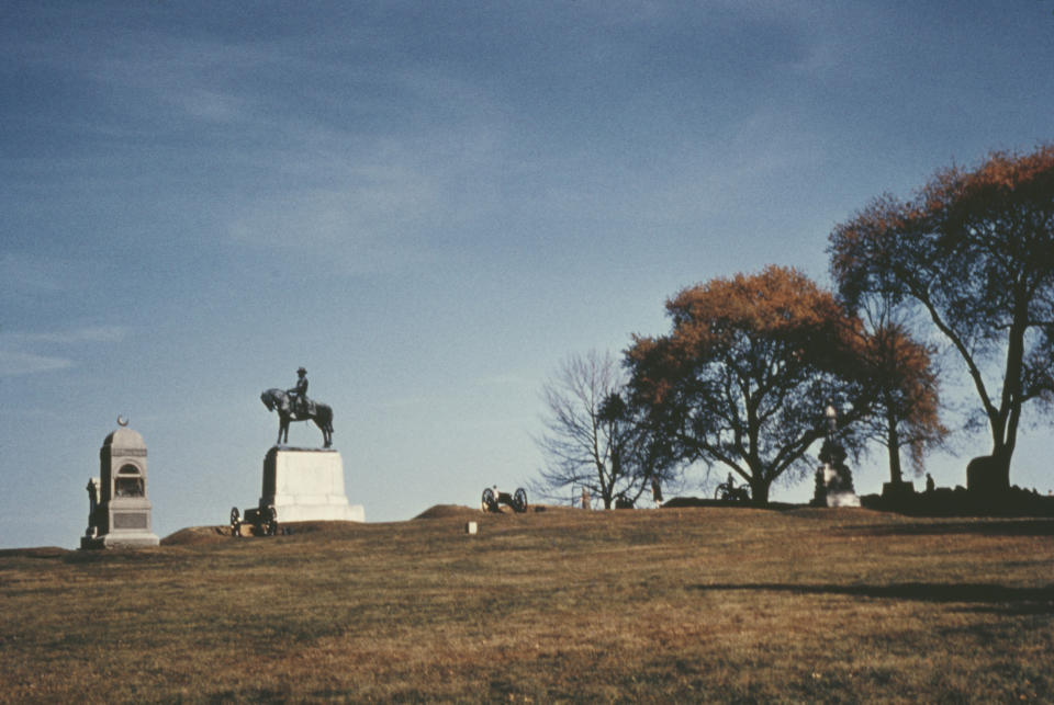 A statue of Major-General Oliver Otis Howard on East Cemetery Hill, Gettysburg, Pa., photographed circa 1960. | Getty Images