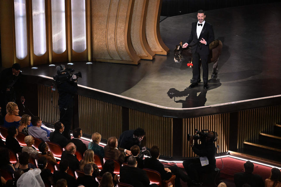 Host Jimmy Kimmel walks onstage with a donkey during the 95th Annual Academy Awards at the Dolby Theatre in Hollywood.<span class="copyright">Patrick T. Fallon—AFP/Getty Images</span>