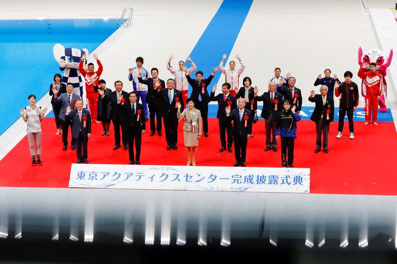 Opening ceremony of the Tokyo Aquatics Centre, which will host swimming and diving events at the Tokyo Olympic and Paralympic games, in Tokyo