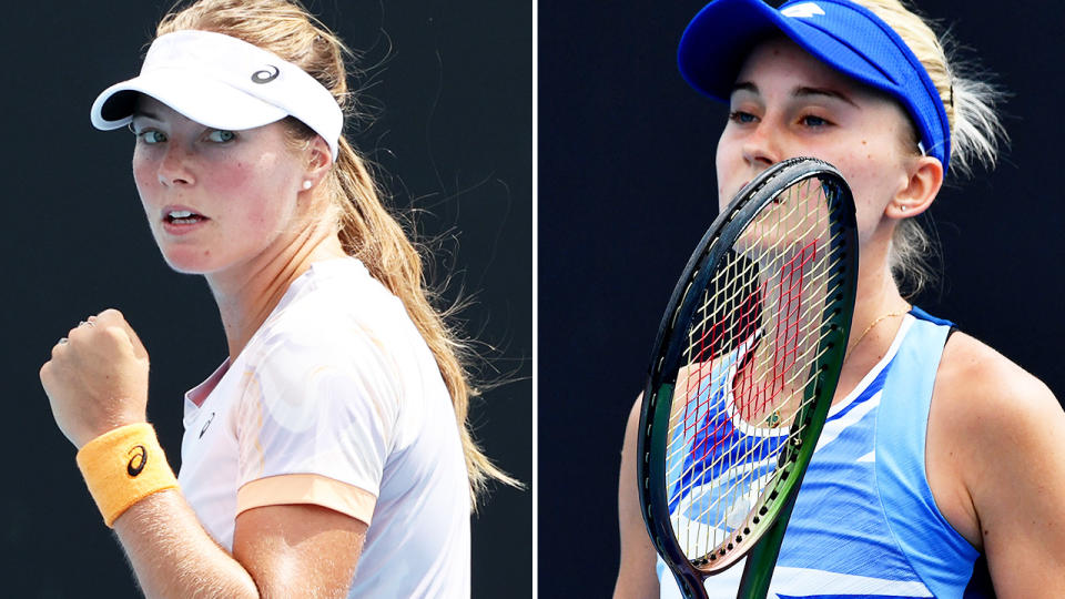 Olivia Gadecki, pictured here against Polina Kudermetova in her grand slam debut at the Australian Open. 