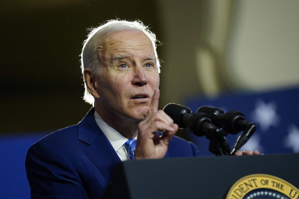 President Joe Biden speaks about his administration's plans to protect Social Security and Medicare and lower healthcare costs, Thursday, Feb. 9, 2023, at the University of Tampa in Tampa, Fla. (AP Photo/Patrick Semansky)