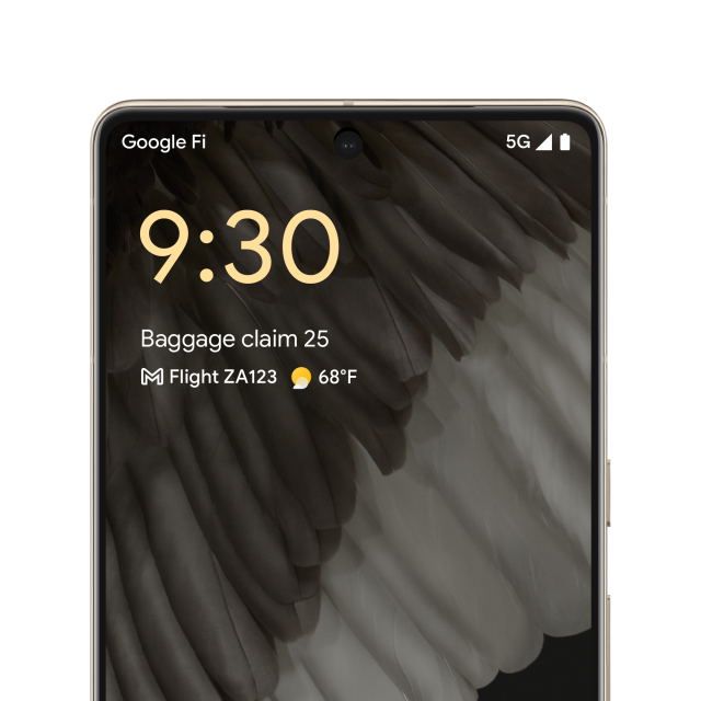 Google Pixel 7 smartphone displaying text that reads 
