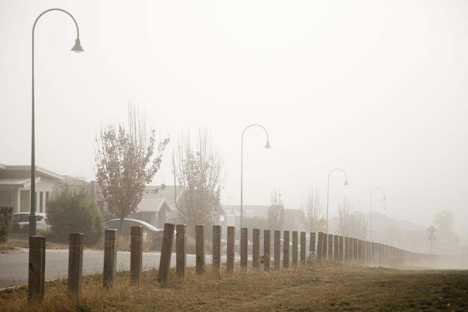 A foggy morning in winter in a suburb in Canberra, Australia.