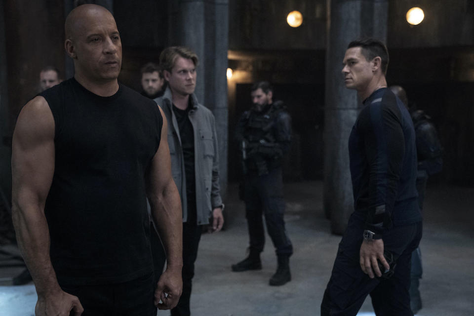 Dom (Vin Diesel) and Jakob (John Cena) in Fast & Furious 9. (PHOTO: United International Pictures)