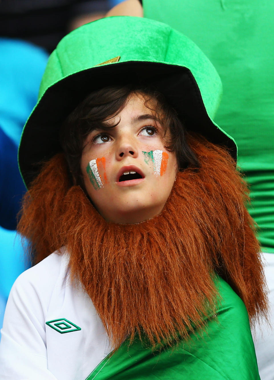 POZNAN, POLAND - JUNE 18: A Ireland fan enjoys the atmosphere ahead of the UEFA EURO 2012 group C match between Italy and Ireland at The Municipal Stadium on June 18, 2012 in Poznan, Poland. (Photo by Clive Mason/Getty Images)