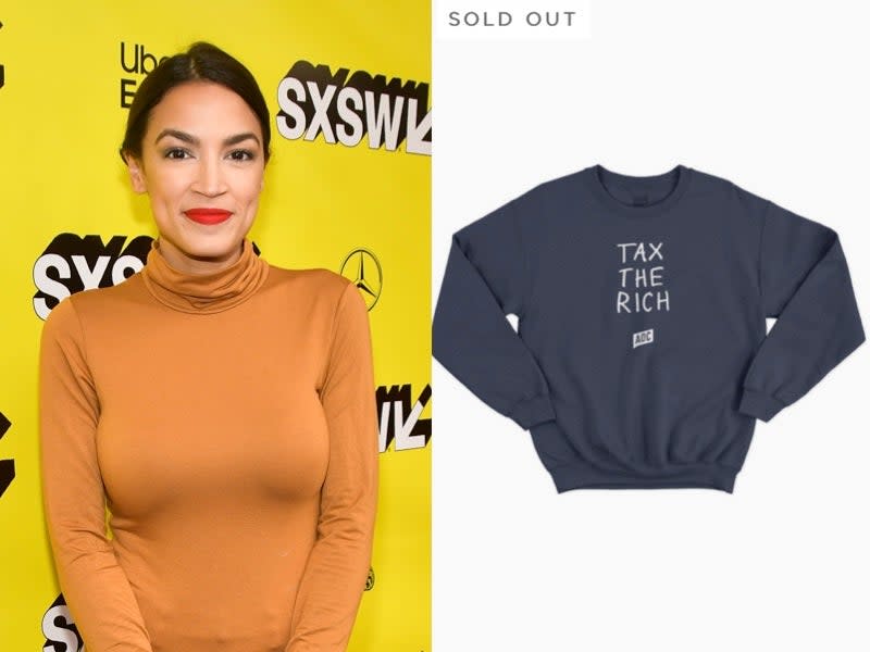 Alexandria Ocasio-Cortez responds to criticism over $58 ‘Tax the Rich’ sweatshirt for sale in campaign store  (Getty/Alexandria Ocasio-Cortez store)