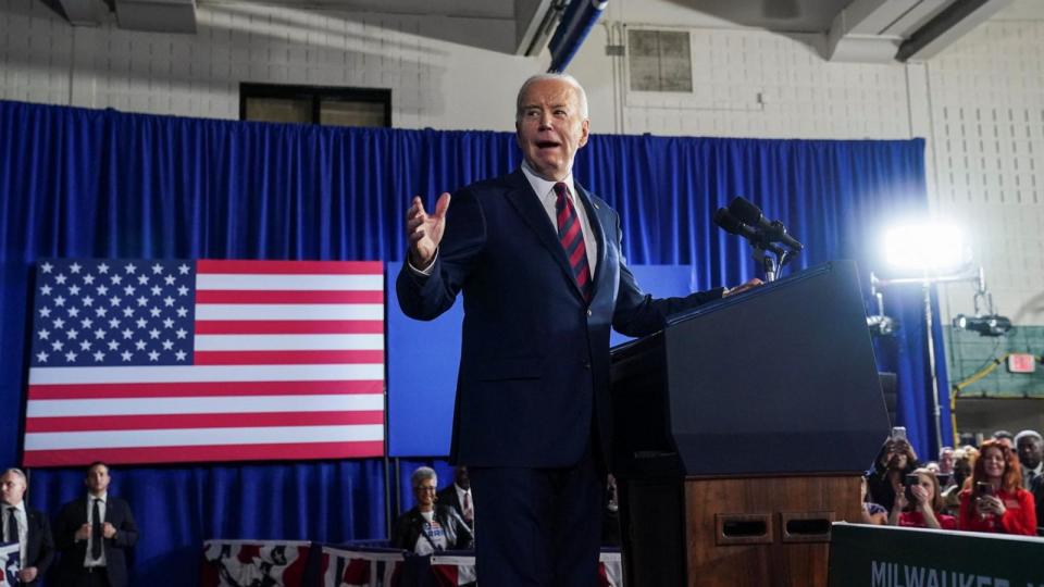 PHOTO: President Joe Biden speaks about rebuilding communities and creating well-paying jobs during a visit to Milwaukee, Wisconsin, Mar. 13, 2024.   (Kevin Lamarque/Reuters)