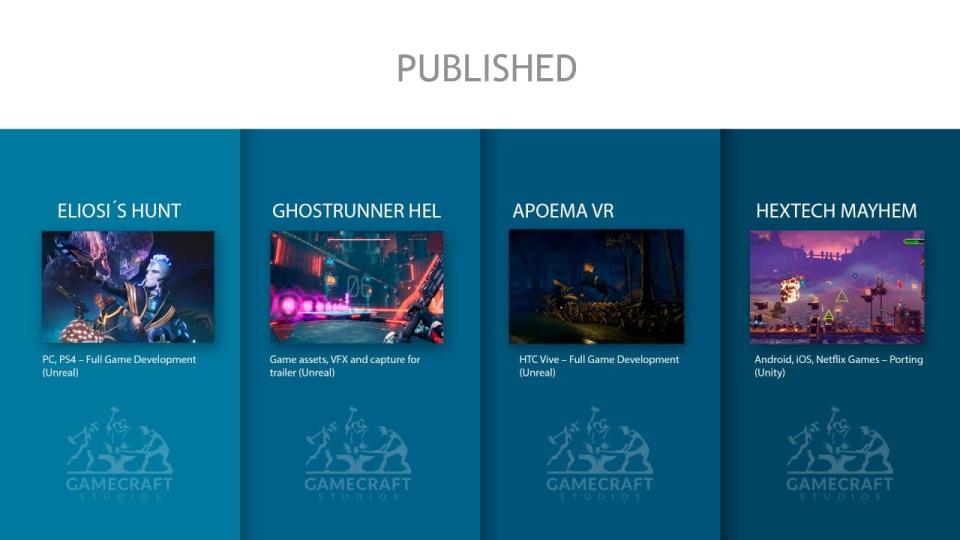 Alguns dos jogos que tiveram a participação da Gamecraft em seu desenvolvimento, de assets a desenvolvimento completo.
