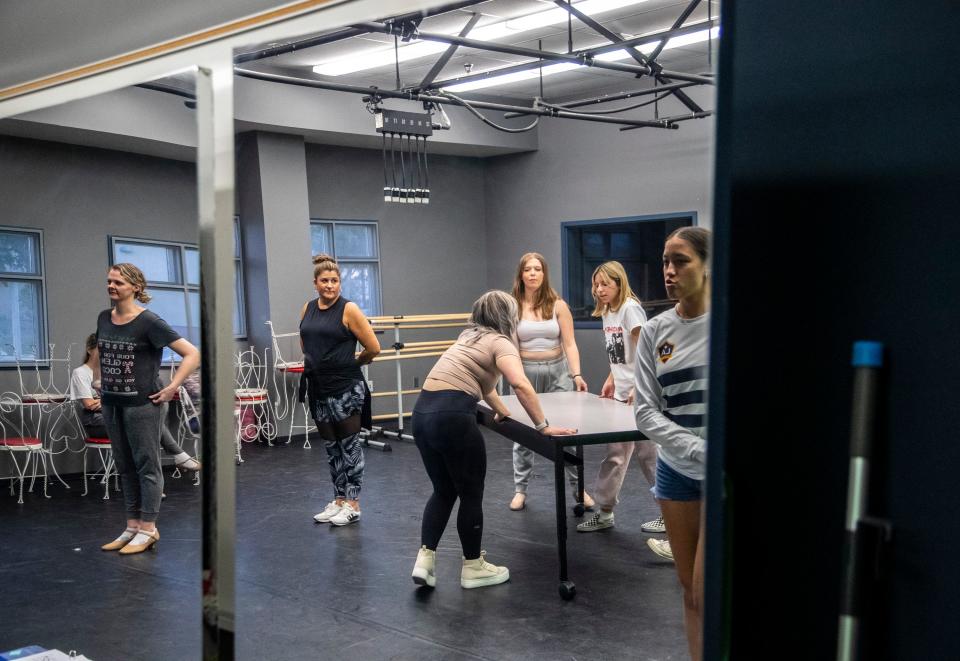 Choreographer Michelle Ditto works with students during a rehearsal at The Helene Galen Performing Arts Center at Rancho Mirage High School in Rancho Mirage, Calif., Saturday, Nov. 12, 2022. 
